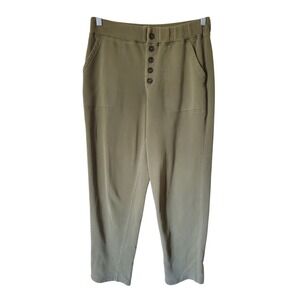 Marine Layer Womens Button Fly Joggers Olive Green Fleece Pants Size M Cropped